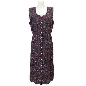 Anne‎ Marie Vintage USA  Ditsy Floral Buttoned Corduroy Jumper Casual Dress Sz L